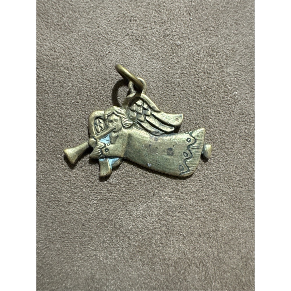 Jeep Collins Beautiful Retired Pure Brass Guardian Angel W Trumpet Pendant EUC